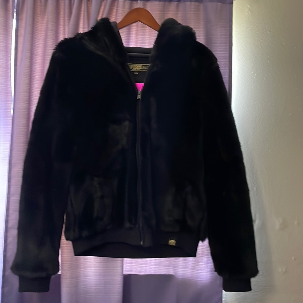 Victoria Secret Pink limited edition Black Faux Fur Jacket (rare). Size Medium